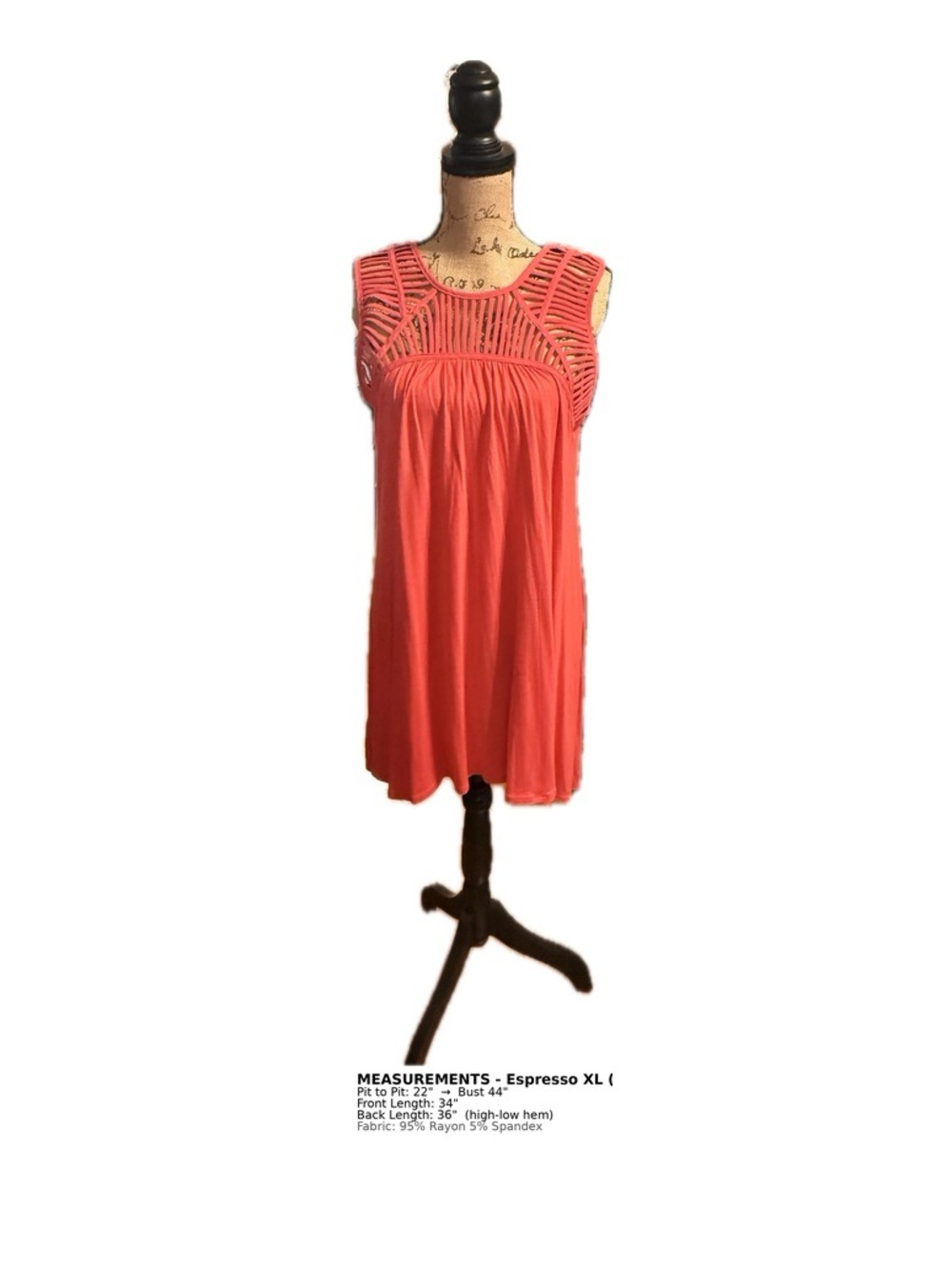 Espresso NWT Coral Cage Swing Dress Lattice Yoke Babydoll XL Rayon Stretch Boho